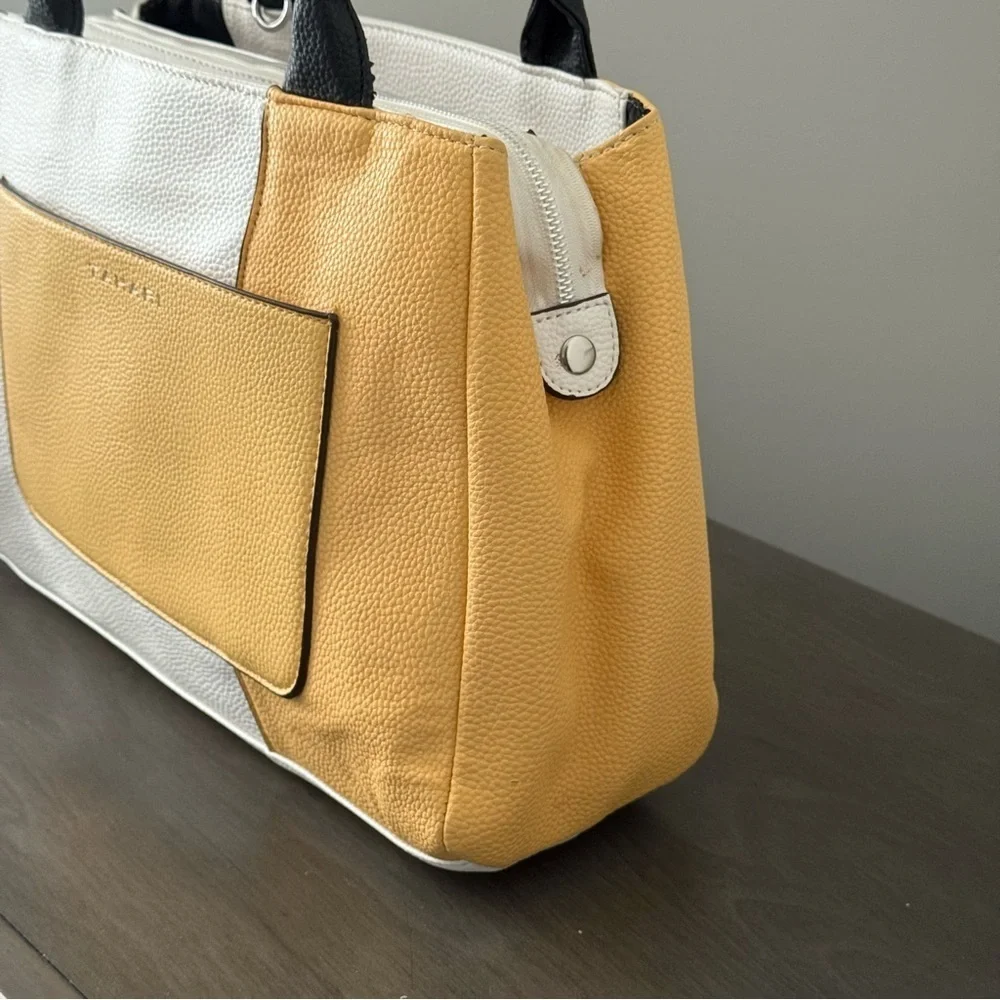 Tahari Two-Tone in Yellow & White Leather Handbag Crossbody